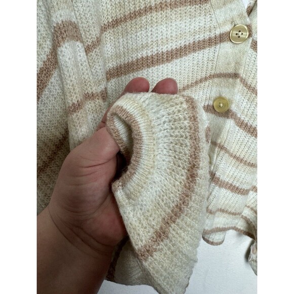 American Eagle Medium Sweater Beige Striped Cropped Button Up Balloon Sleeve NWT - Picture 5 of 12